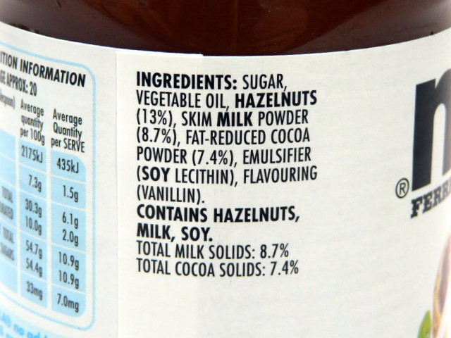 nutella jar ingredients