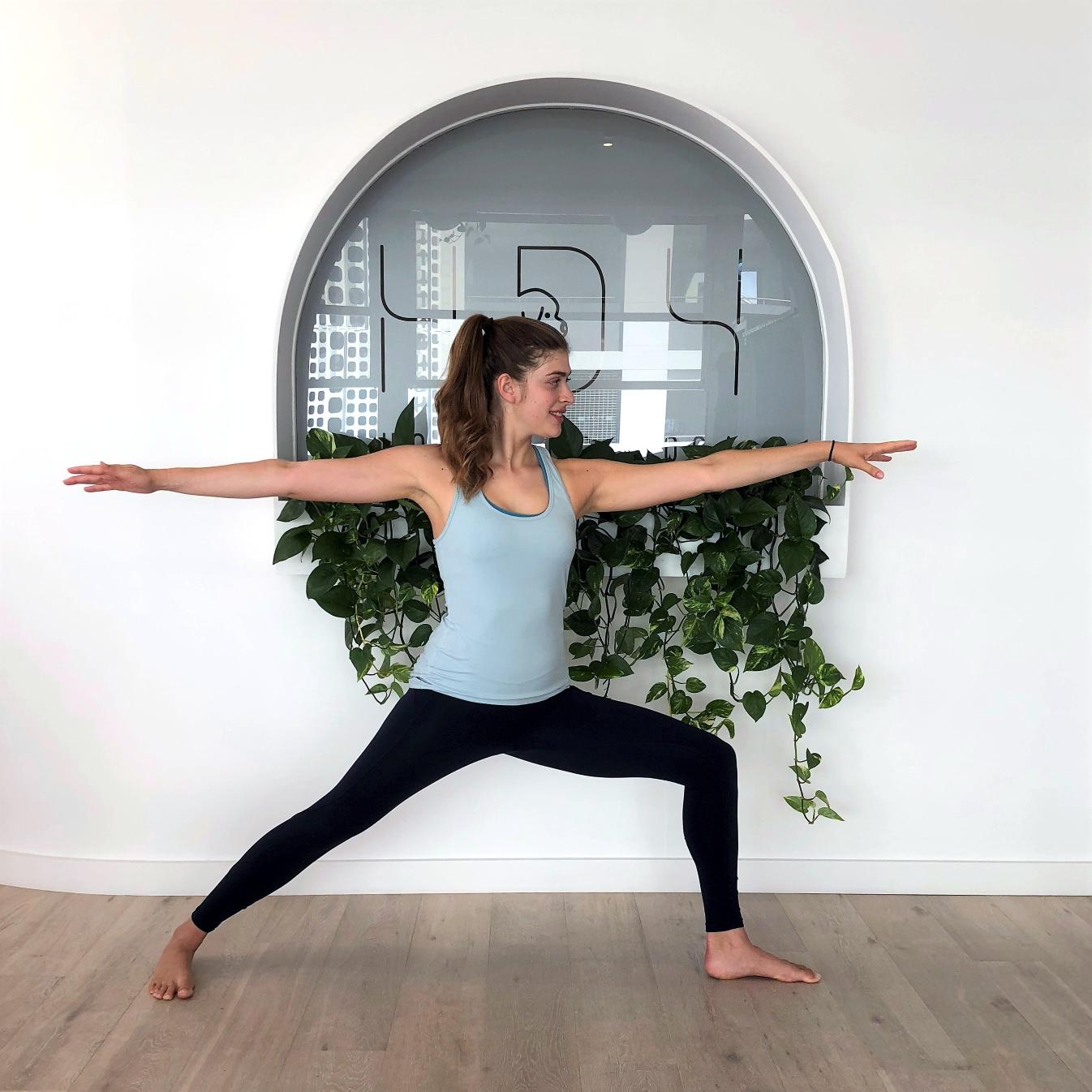 Virabhadrasana 2- The name is derived from the Sanskrit vira, meaning  “hero,” bhadra, meaning “friend,” and asana, meaning “pose.